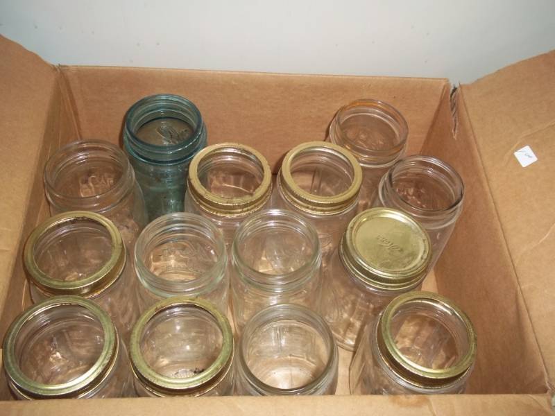 lot 45 image: Lot of 14 Canning Jars one blue