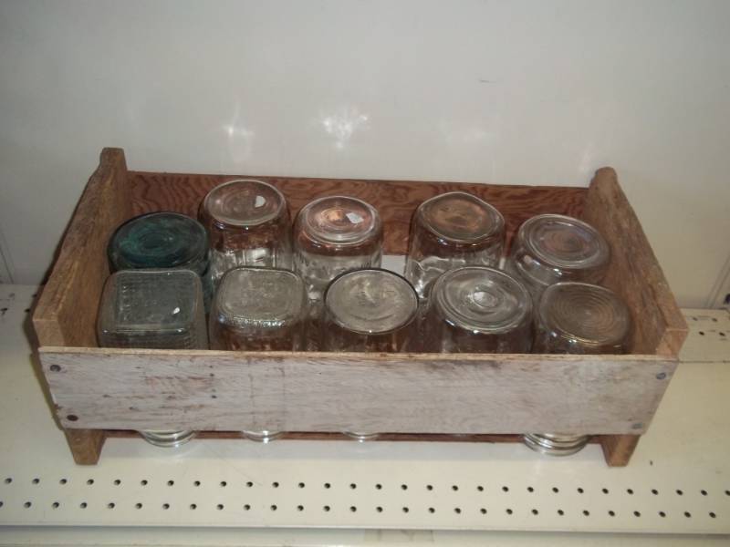 lot 46 image: Lot of 10 Canning Jars with wood crate