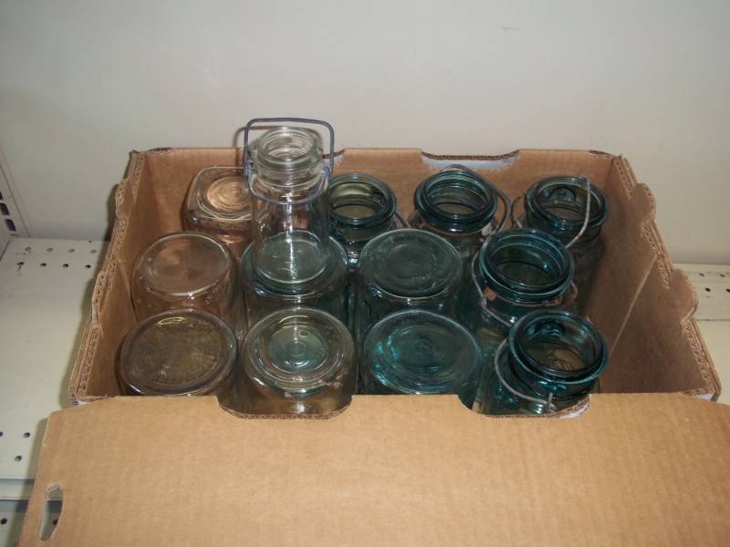 lot 49 image: Lot of 13 Canning Jars some with wire closure