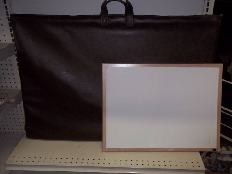 lot 76 image: 2 white boards one 35 x 23 and one 16 x 23 with case and one easel
