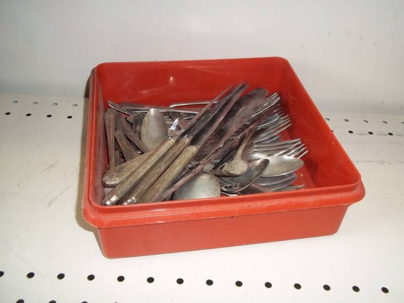 lot 151 image: Silverware assortment with container