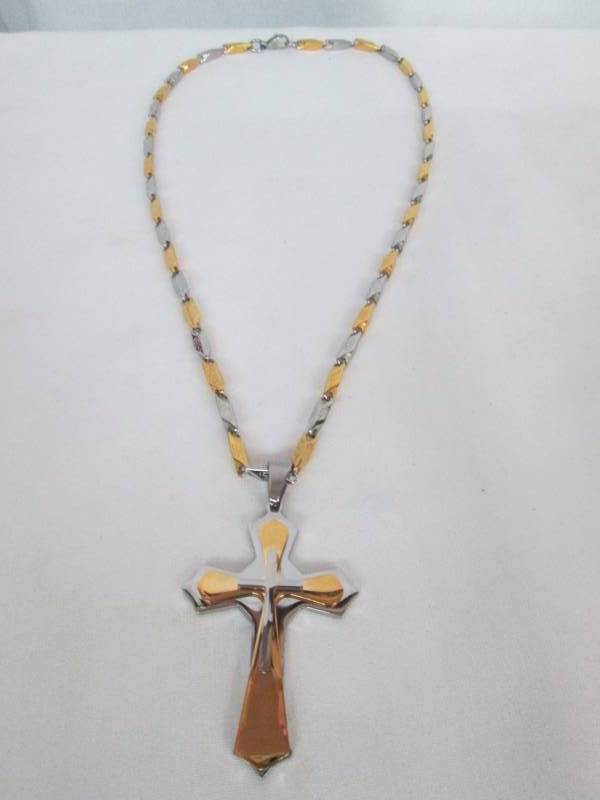 Mens Two-Tone Stainless Steel Cross Pendant