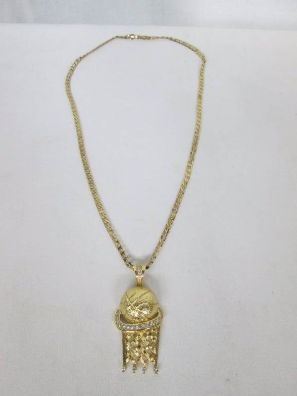 Goldtone CZ Mens Basketball Pendant