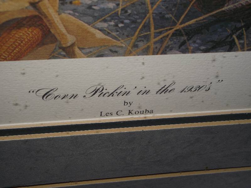 lot 6 image: 2142000 - �Corn Pickin� in the 1930�s� by Les Kouba, matted, framed & resigned