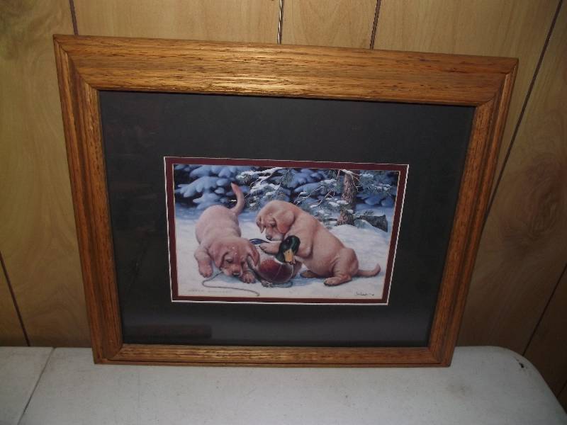 lot 10 image: �Winter Mischief� by Jim Lamb, matted and framed 17�x14�