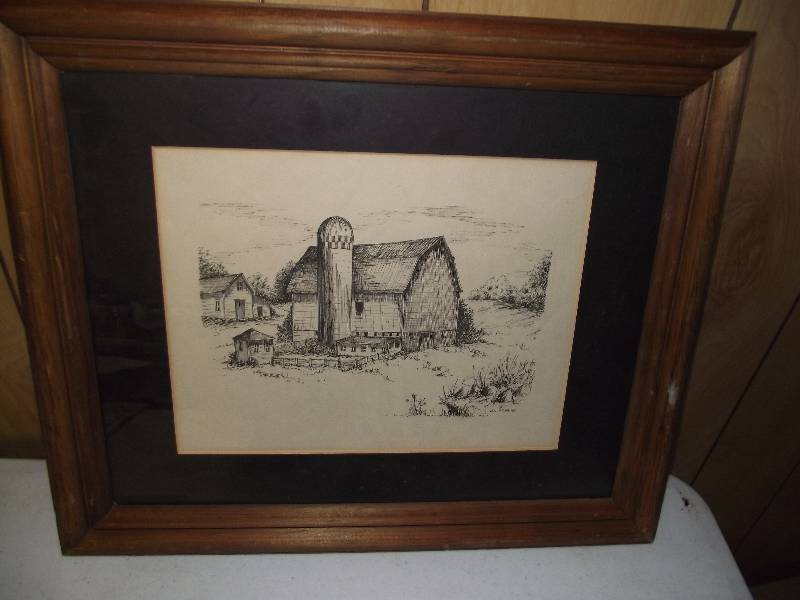 lot 11 image: Picture of old farm silo by Val Webb, matted, framed, 16 ��x13 ��