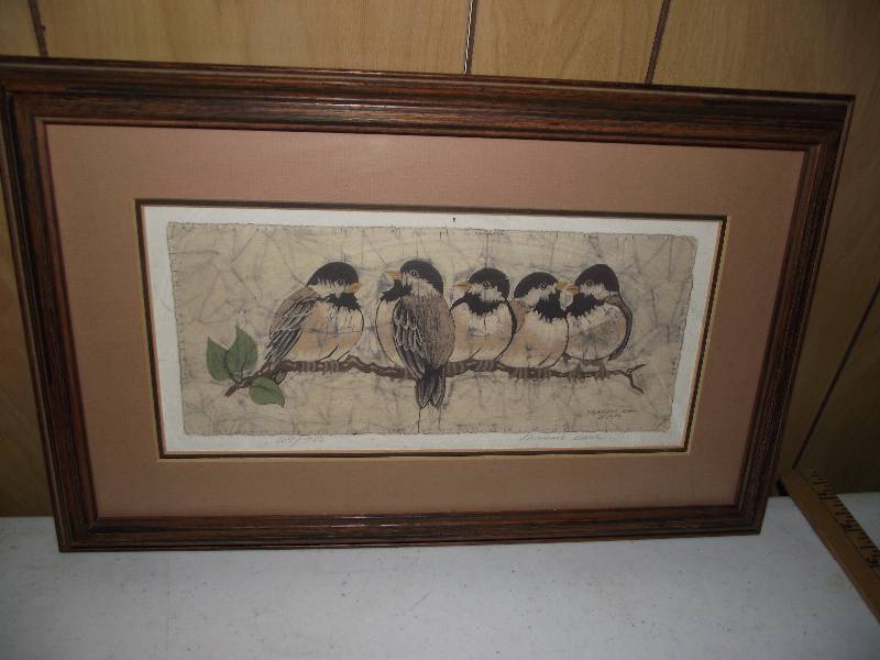 lot 14 image: 69980 -  �Chickadees� by Marnie Dahl, matted, framed, resigned 1987,