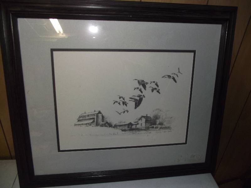 lot 20 image: �Migrating Honkers� sketch by Terry Redlin, matted, framed,