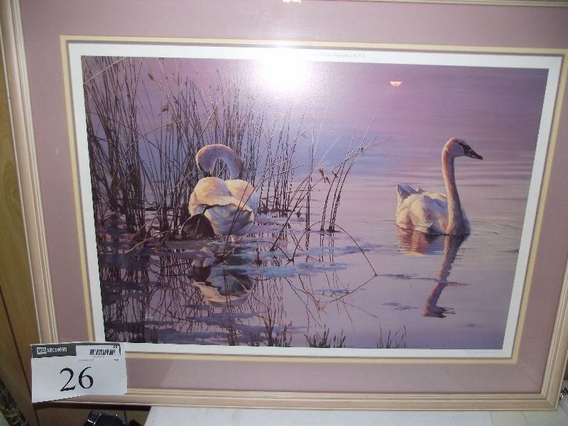 lot 26 image: 18750 � Swans by DuDore, matted and framed,