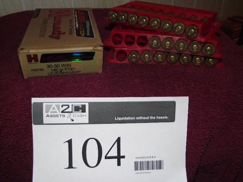 lot 104 image: 3030 20 Hornady leverevolution 160 gr FTX and 20 misc. shells