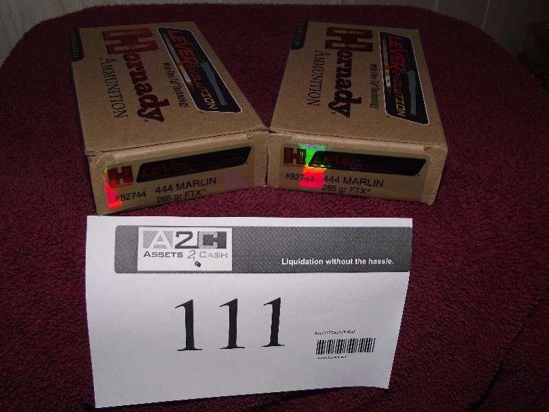 lot 111 image: 2 boxes 20 each of 444 Marlin Leverevolution 265 gr.
