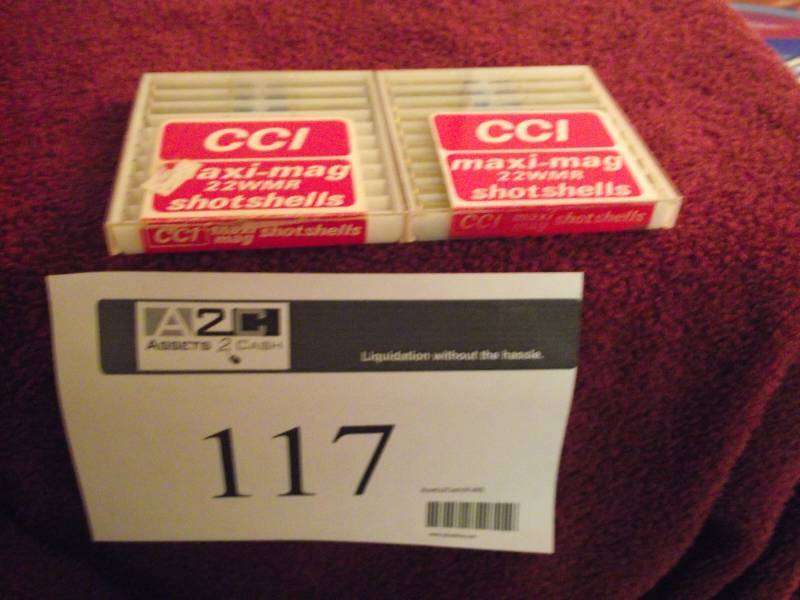 lot 117 image: CCI 22 WMR Maxi Mag Shot shells 16 pieces total.