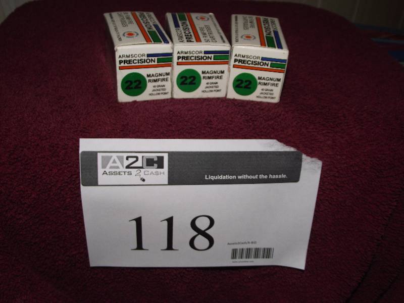 lot 118 image: Armscor 3 boxes of 50 each 22 Magnum 40 gr JHP
