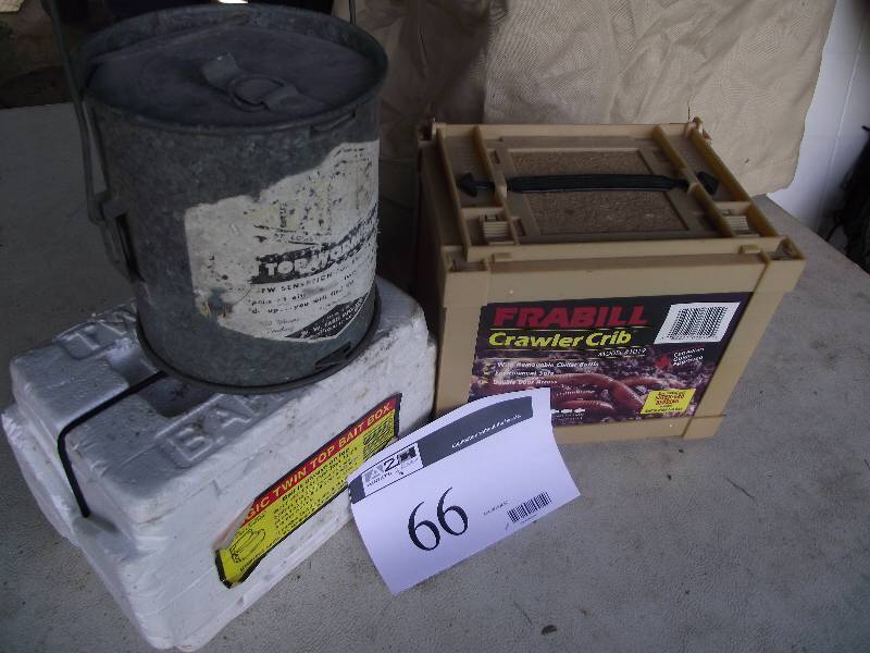 lot 66 image: 3 worm boxes  2 open from both ends on is a metal antique