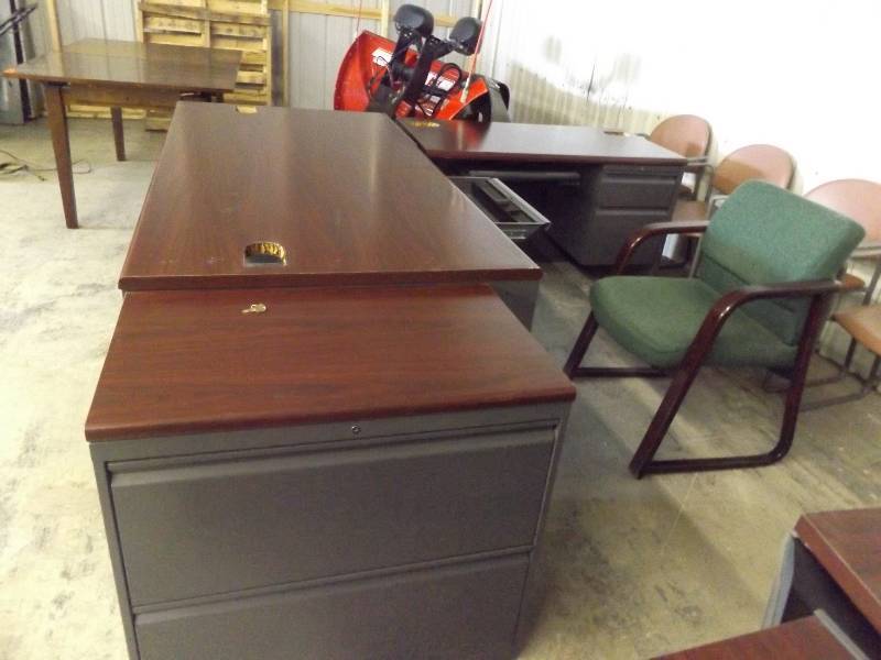 Metal Two Piece Office Desk with Wood Top, Office Chair