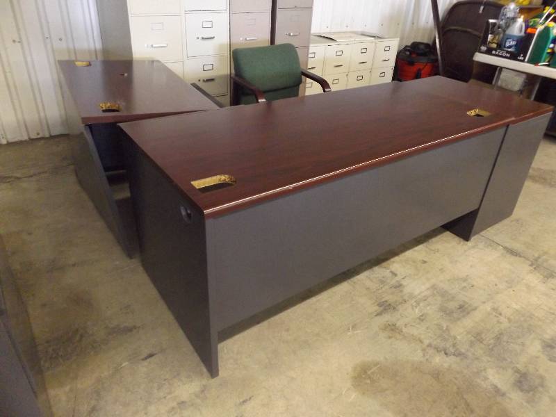Metal Two Piece Office Desk with Wood Top, Office Chair