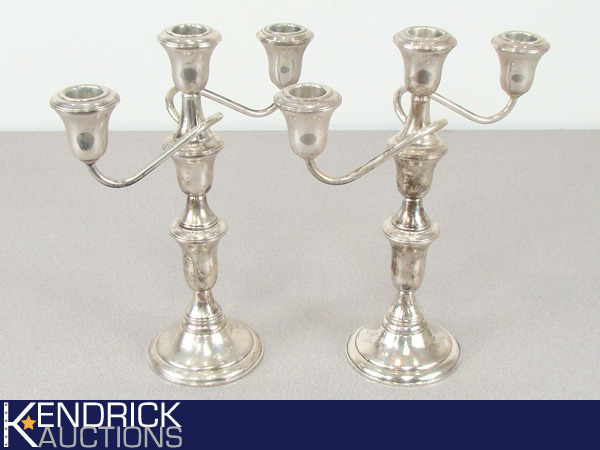 2 Vintage Weighted Sterling 3-Light Candelabras