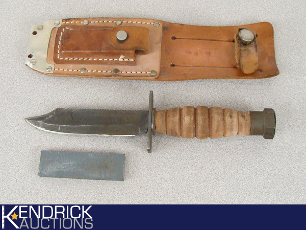 Vintage Ontario Pilot Knife with Leather Sheath, and Sharpener