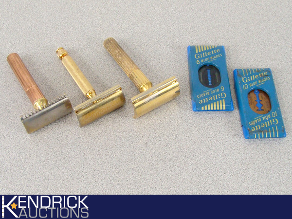 3 Vintage Gillette Fat Boy Razors etc.