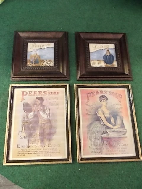 2 Pair Framed Pictures 12 x 12  & 14 x 11