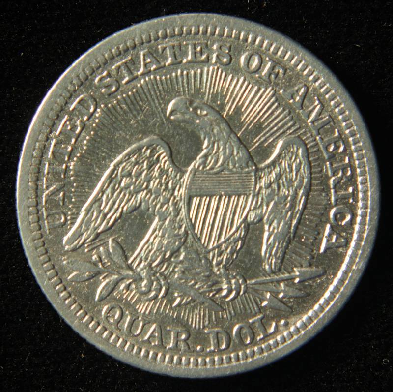 lot 9 image: 1853 arrows & rays US SEATED SILVER QUARTER AU DETAILS