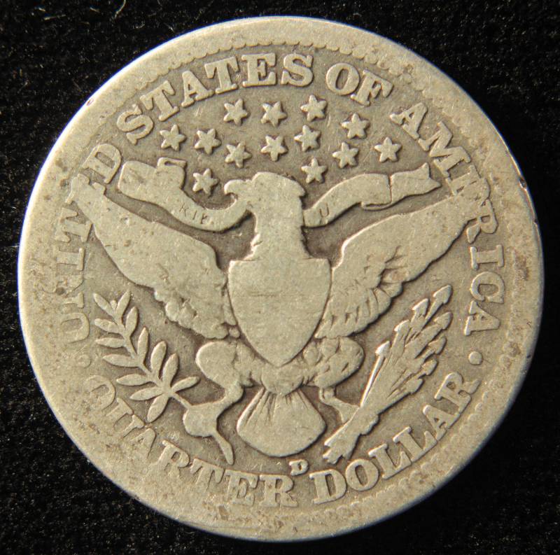 lot 30 image: 1915 D BARBER SILVER QUARTER