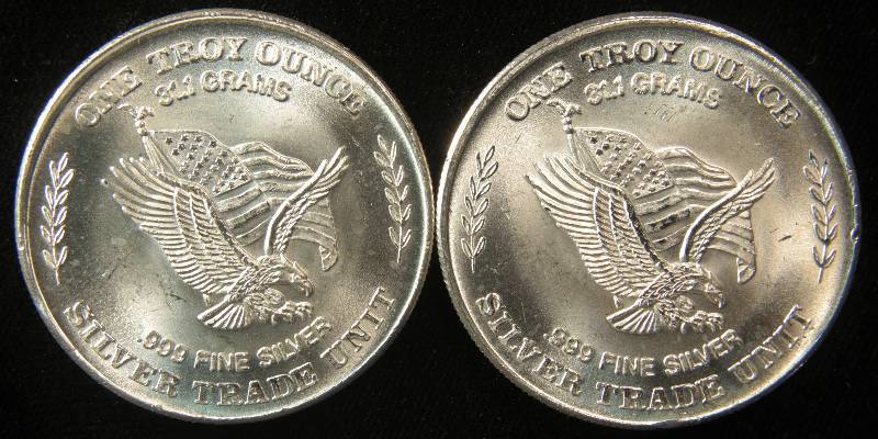 lot 86 image: QUANTITY 2 PRE AMERICAN SILVER EAGLE 1 TROY OZ. .999 FINE SILVER ROUND MINTED FROM STRATEGIC STOCKPILE OF SILVER STORED AT US ASSAY OFFICE SAN FRANCISCO 1981
