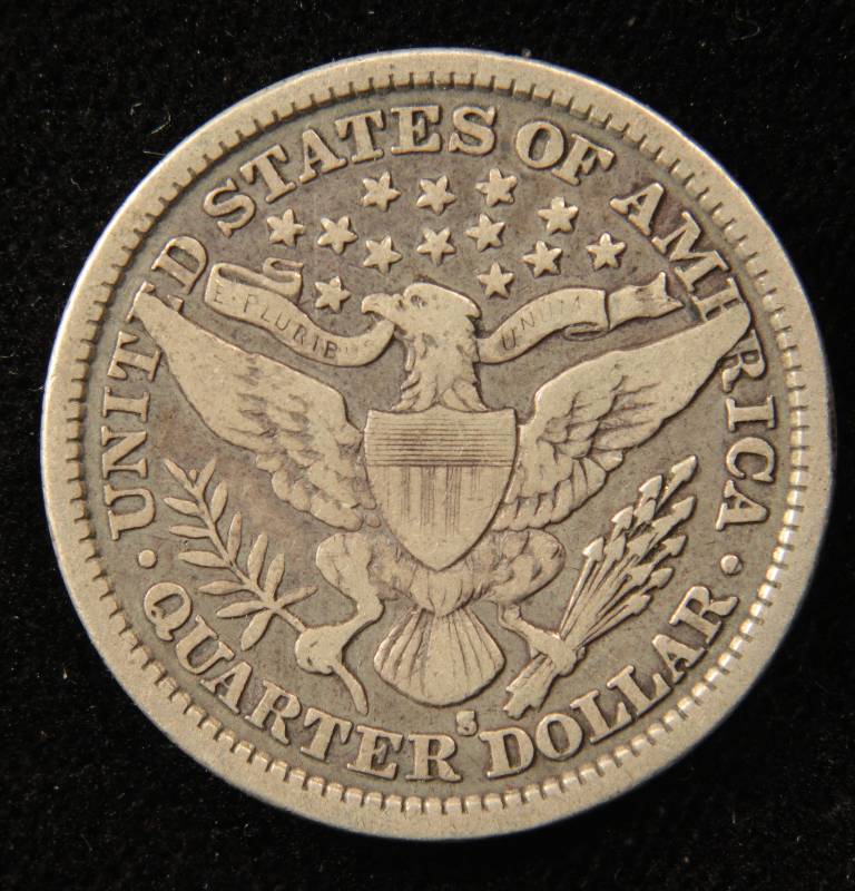 lot 88 image: 1898 S BARBER SILVER QUARTER VG