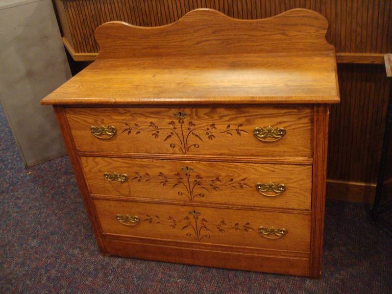 lot 11 image: Vintage Wood Dresser, Redone, Shows Some Wear, Crack On Top Board