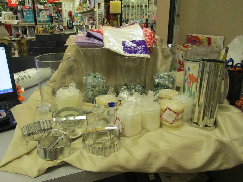 Glass containers, pitcher, candles,...