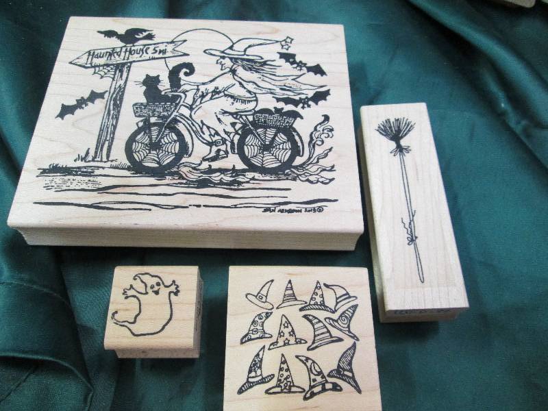 Qty 4 Halloween rubber stamps witch...
