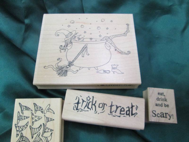 Qty 4 Halloween rubber stamps witch...