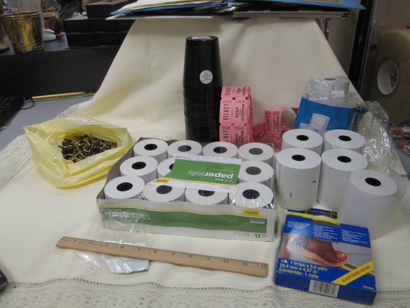 Ticket, Paper rolls 2 14, ruler, ...