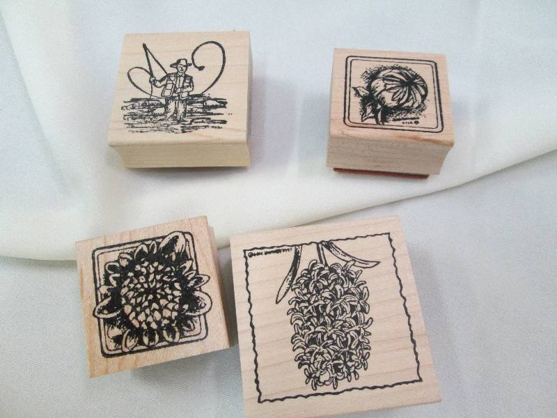 Qty 4 rubber stamps fishing, flower...
