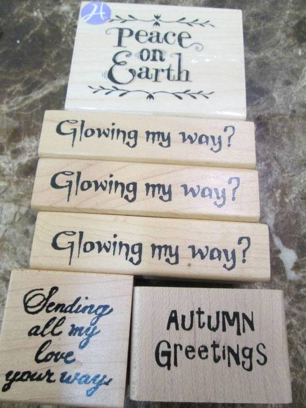 Qty 6 rubber stamps with sayings Pe...