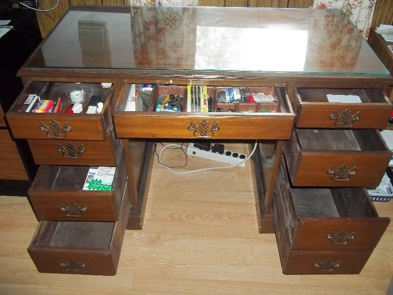 lot 666 image: Wooden Desk with Glass Top