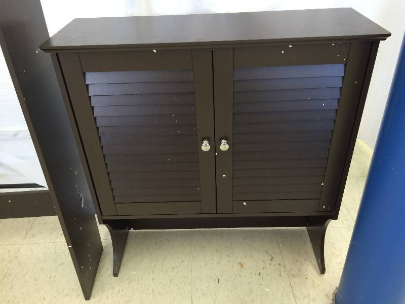 lot 98 image: black wooden, over toilet shelf, with doors, new
