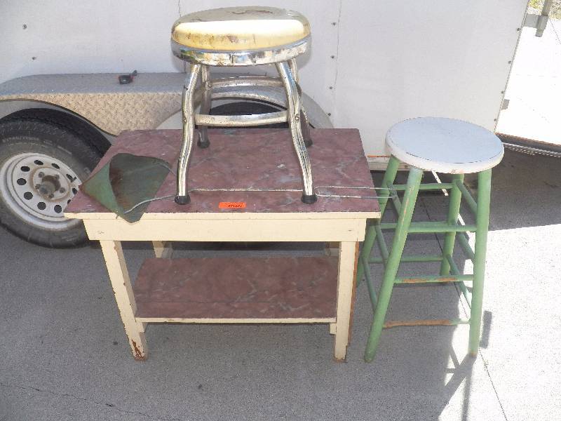 Table 2 stools & vintage dust pan