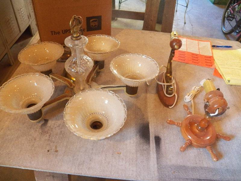 Vintage ceiling light fixture & 2 wall lamps
