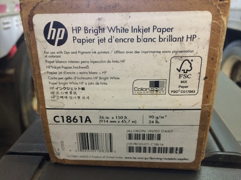 Roll of Ink Jet paper  Bright White 36 x 150 - pn C1861A - new in box