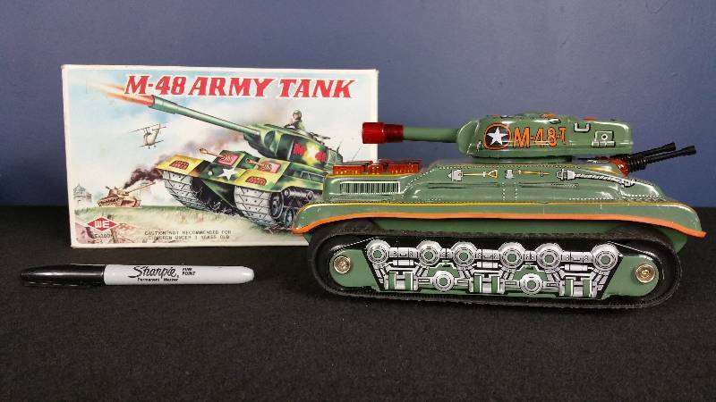 Vintage M-48 Army Tank Tin Litho Battery Operated - New In Box