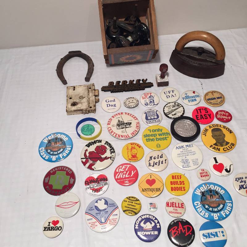 VINTAGE BUTTONS, IRON, DOORKNOBS, AND MORE