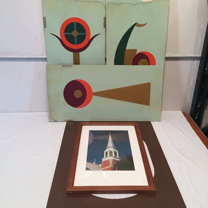 CHURCH STEEPLE AND HAND PAINTED PRINTS