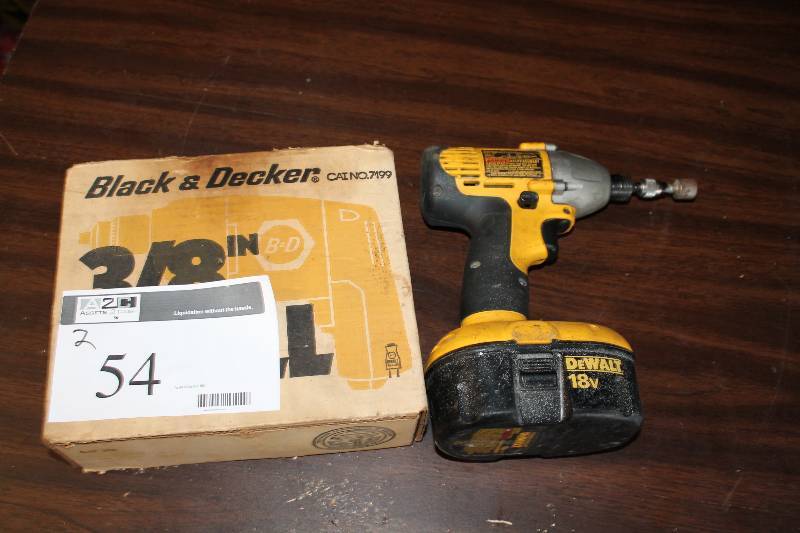 lot 54 image: Lot of (2) Black & Decker 38 Drill DeWalt Cordless Impact Driver Heavy Duty 14 Model DW056.