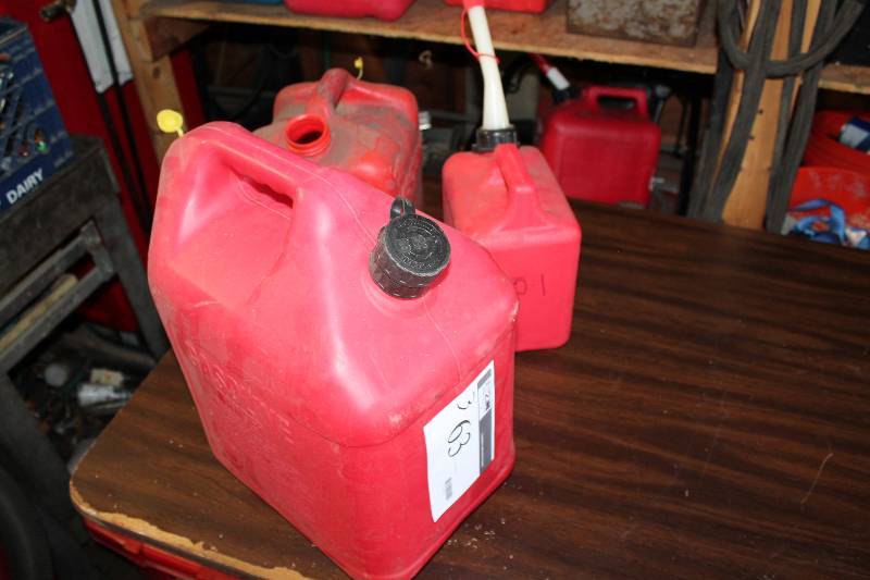 lot 63 image: Lot of (3) Plastic Gas Tanks Miscellaneous Sizes.