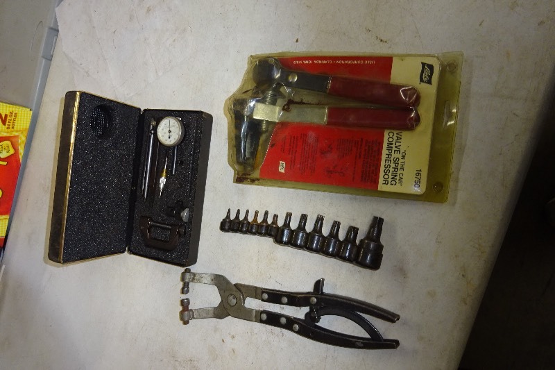 lot 87 image: fuel Indicator, Valve Spring Compressor, torch bits, hose clamp pliers