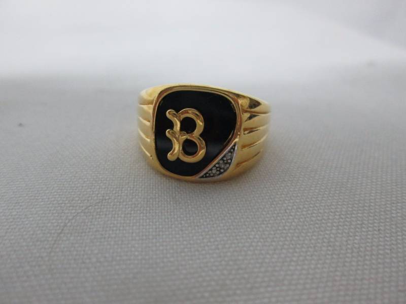 lot 94 image: Mens 14K Gold-Plated Black Onyx Initial Ring