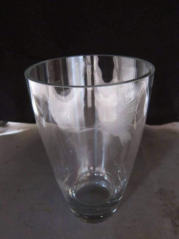 Etched Crystal Hummingbird Vase
