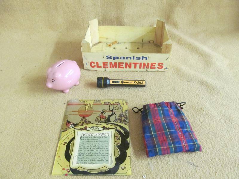 evening prayer, coin bank, crate