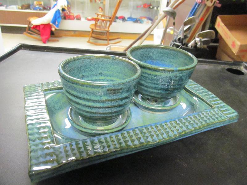 Collectible Handmade Flower pots and tray.